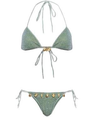 Oséree Shell-Embellished Glitter Bikini - Green