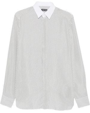 Tom Ford Geometric-Print Contrast-Collar Shirt - White