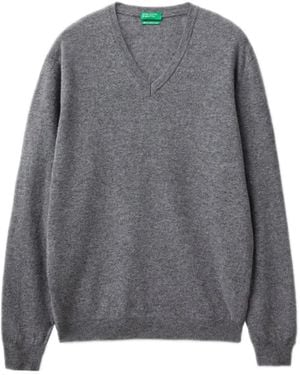 Benetton Pullover Mit V-Ausschnitt - Grau
