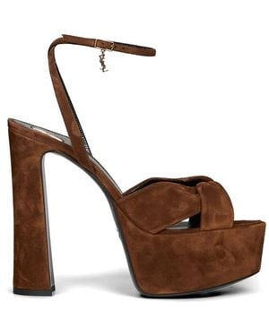 Saint Laurent Cassandre-Charm Cross-Over Sandals - White