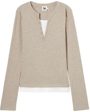 B+ AB Buttoned Ribbed Top - Natural