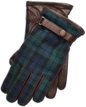 Polo Ralph Lauren Tartan-Pattern Leather Gloves - Blue
