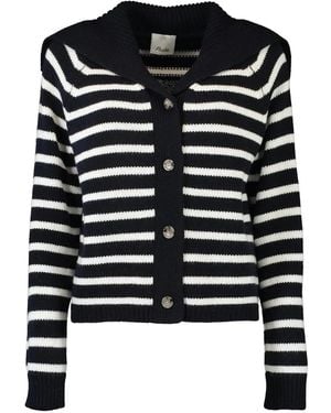 Allude Striped Buttoned Cardigan - Black