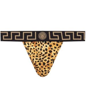 Versace Cheetah-Print Thong - Black