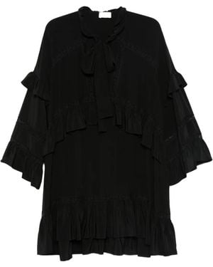 P.A.R.O.S.H. Lace-Trimmed Ruffled Dress - Black