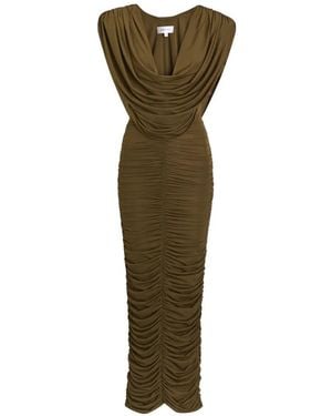 Ronny Kobo Parish Cowl-Neck Ruched Midi Dress - Green