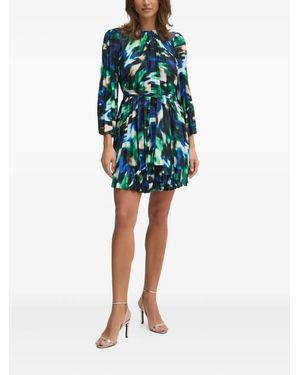 DKNY Pleated Abstract-Print Mini Dress - Blue