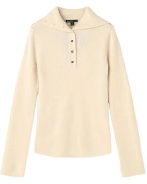 James Perse Ribbed Funnel-Neck Long-Sleeve Top - Natural