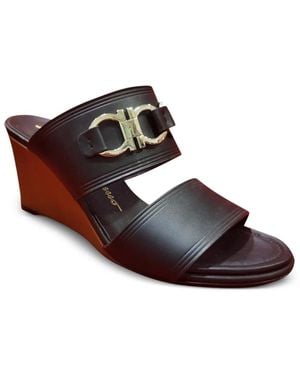 Ferragamo Gancini Buckle Wedge Sandals - Brown