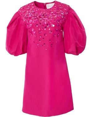 Carolina Herrera Sequin-Embellished Puff-Sleeve Shift Minidress - Pink