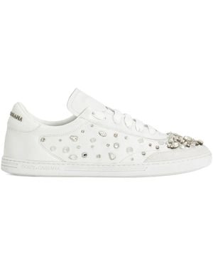 Dolce & Gabbana Crystal-Embellished Leather Sneakers - White