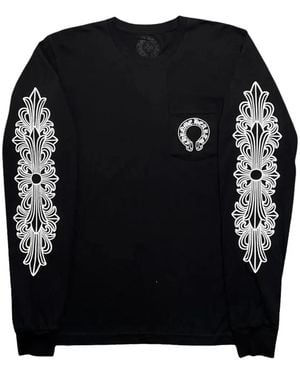 Chrome Hearts Camiseta Horseshoe Floral Logo De Manga Larga - Negro