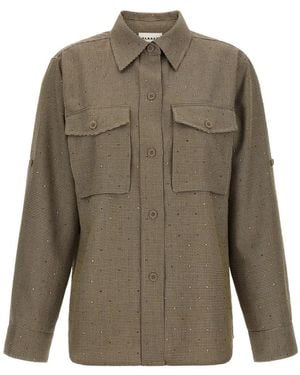 P.A.R.O.S.H. Rhinestone-Embellished Houndstooth Shirt - Green