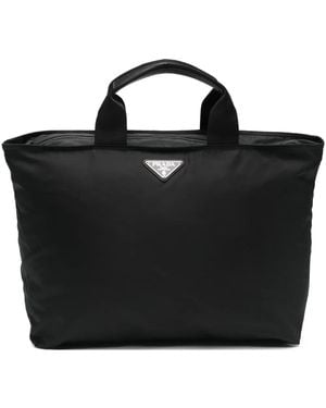Prada Triangle-Logo Tote Bag - Black