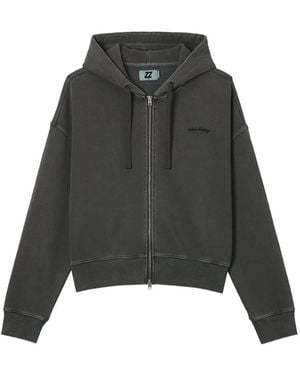 Izzue Logo-Embroidered Zip-Up Hoodie - Black