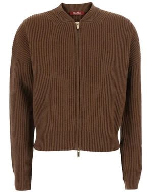 Max Mara Ribbed-Knit Zip-Up Cardigan - Brown