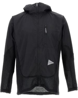 and wander Mesh-Panel Hooded Jacket - Blue