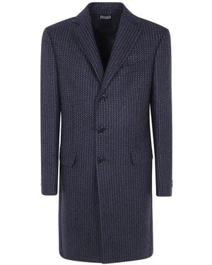 ZEGNA Double-Breasted Wool Coat - Blue