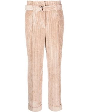 Peserico Paperbag Belted-Waist Corduroy Pants - Natural