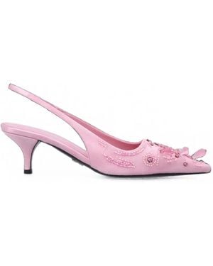 Prada Embroidered Satin Slingback Court Shoes - Pink