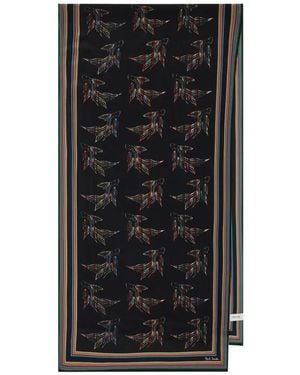 Paul Smith Fish-Print Striped-Border Scarf - Black