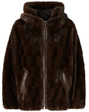 Pinko Faux-Fur Hooded Coat - Brown