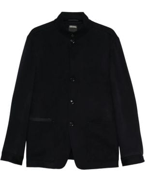 ZEGNA Mandarin-Collar Patch-Pocket Jacket - Black