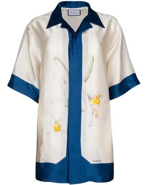Pantamolle Seidenhemd Mit Blumen-Print - Blau
