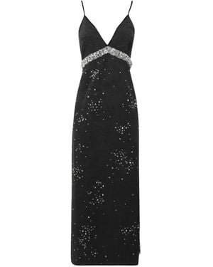 Des Phemmes Crystal-Embellished V-Neck Maxi Dress - Black