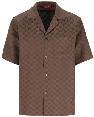 Gucci Gg Linen Blend Shirt-Uomo - Marrone