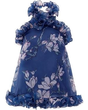 LEO LIN Michelle Ruffled Halter-Neck Maxi Dress - Blue