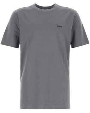 BOSS Logo-Print Stretch-Cotton Jersey T-Shirt - Grey