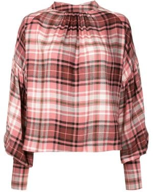 Olympiah Check-Print Round Neck Blouse - Pink