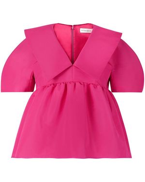 Nina Ricci Taffeta V-Neck Top - Pink