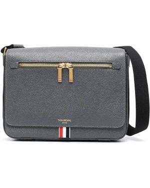 Thom Browne Graue Schultertasche Aus Genarbtem Leder