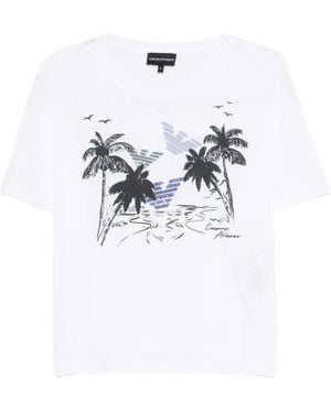 Emporio Armani Palm Tree Printed T-Shirt - White
