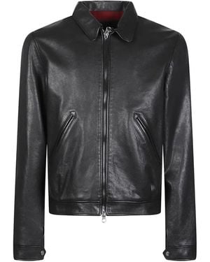 Stewart Zip-Up Calf Leather Jacket - Black