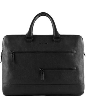 Piquadro Grained Leather Laptop Bag - Black