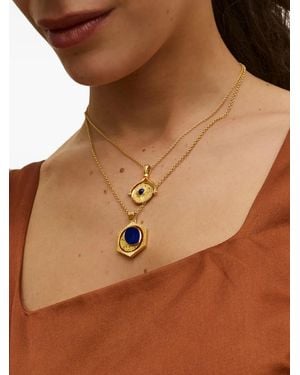 Ottoman Hands Lapis Moon Rotating Pendant Necklace - Brown