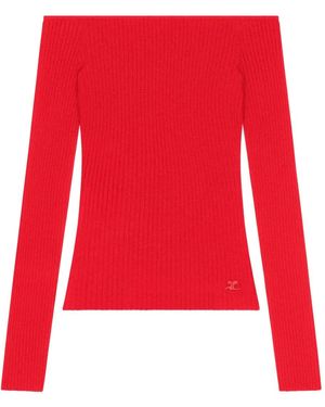 Courreges Haut Nervuré À Épaules Dénudées - Rouge