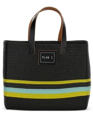 Plan C Raffia Tote Bag - Black