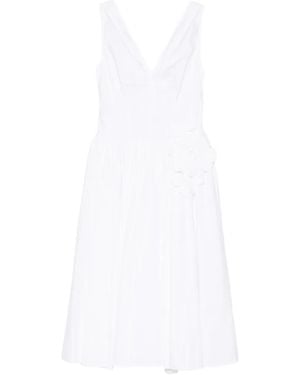 Prada V-Neck Floral Midi Dress - White