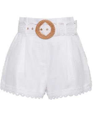 Cara Cara Pierce Lace-Trim Belted Shorts - White