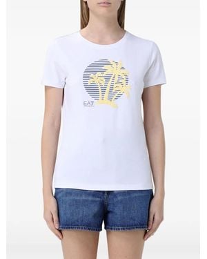 EA7 Palm Tree-Print T-Shirt - White