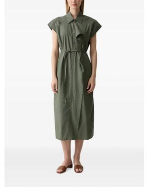 Benetton Sleeveless Tie-Belt Midi Shirt Dress - Green