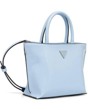 Guess Arnela Logo-Plaque Patent-Finish Tote Bag - Blue
