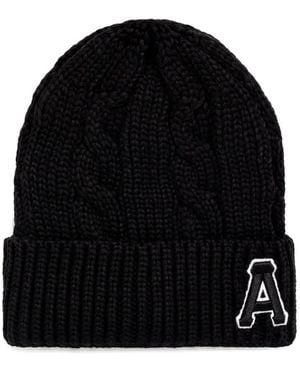 Aape By A Bathing Ape Cable-Knit Logo-Patch Beanie Hat - Black