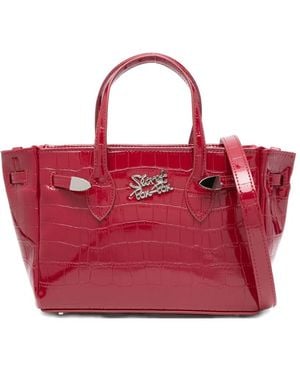 Secret Pon-pon Crocodile-embossed Shoulder Bag - レッド