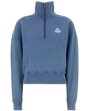Isabel Marant Logo-Print Half-Zip Sweatshirt - Blue