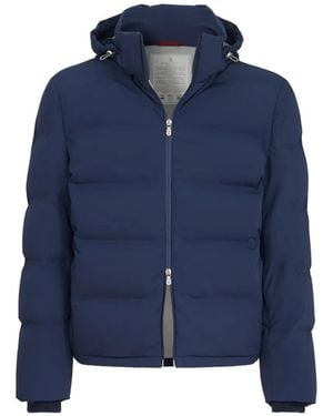 Brunello Cucinelli Stretch Bonded Nylon Down Jacket With Heat-Bonded Seams And Detachable Hood - Blue